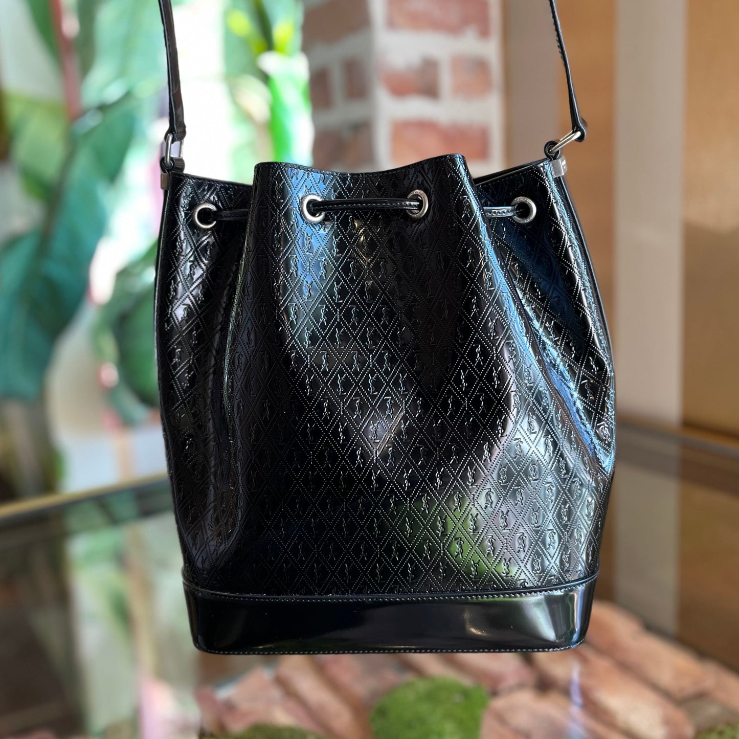 SAINT LAURENT Spazzolato Le Monogram Drawstring Bucket Bag