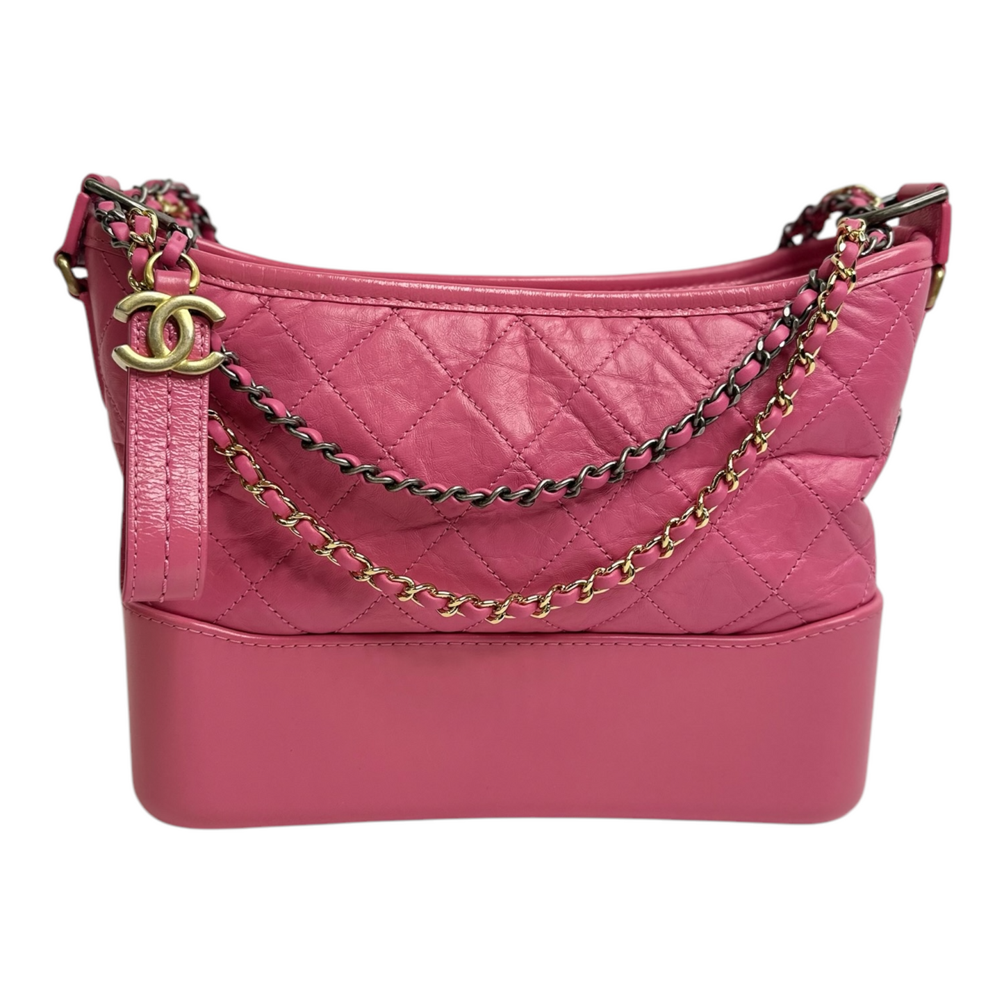 Chanel Aged Calfskin Quilted Small Gabrielle Logo Hobo Rose