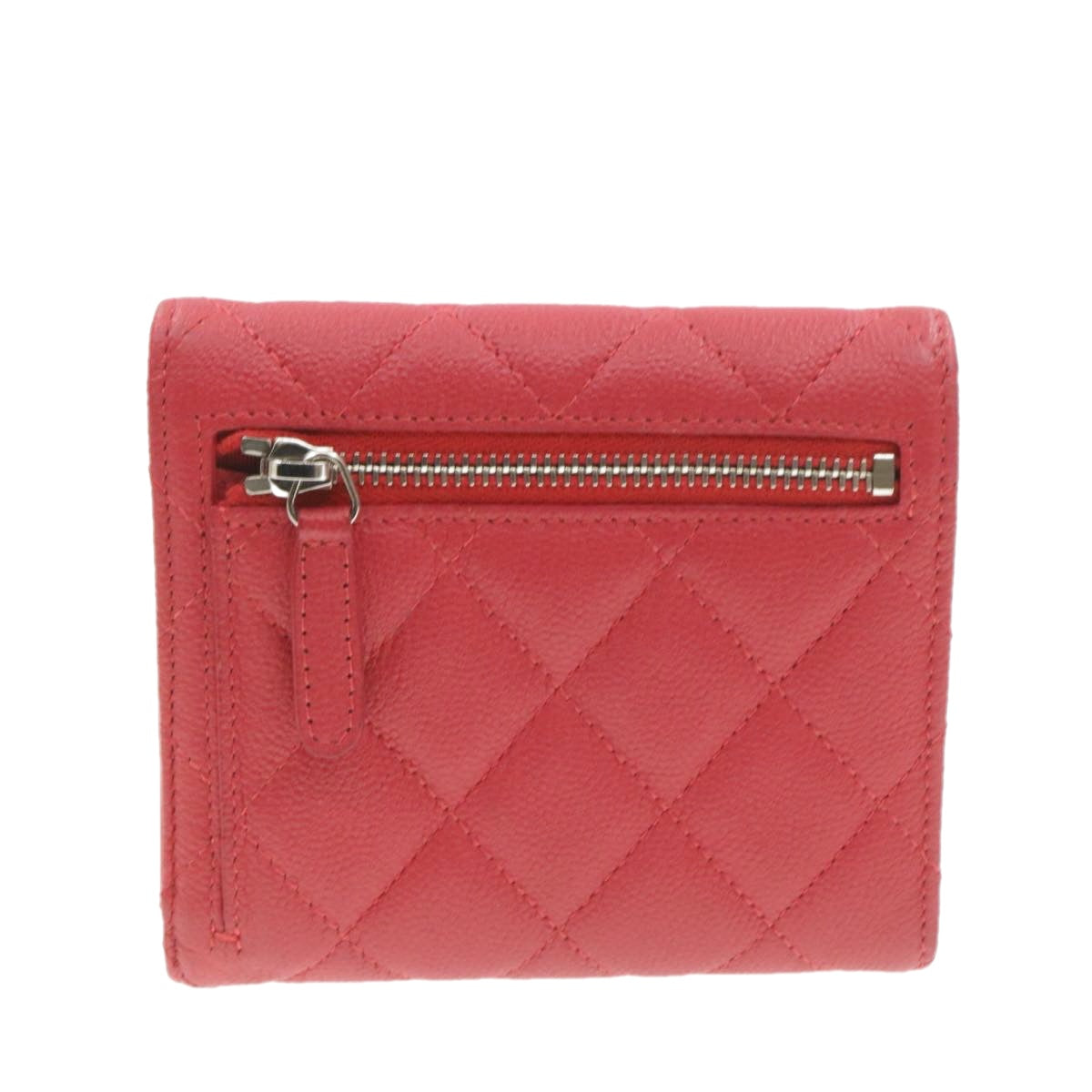CHANEL Caviar Skin Matelasse Wallet Pink Red CC 18734A