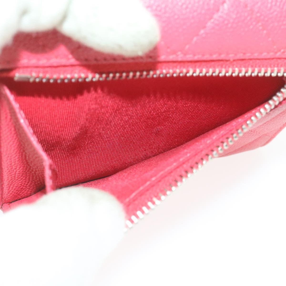 CHANEL Caviar Skin Matelasse Wallet Pink Red CC 18734A