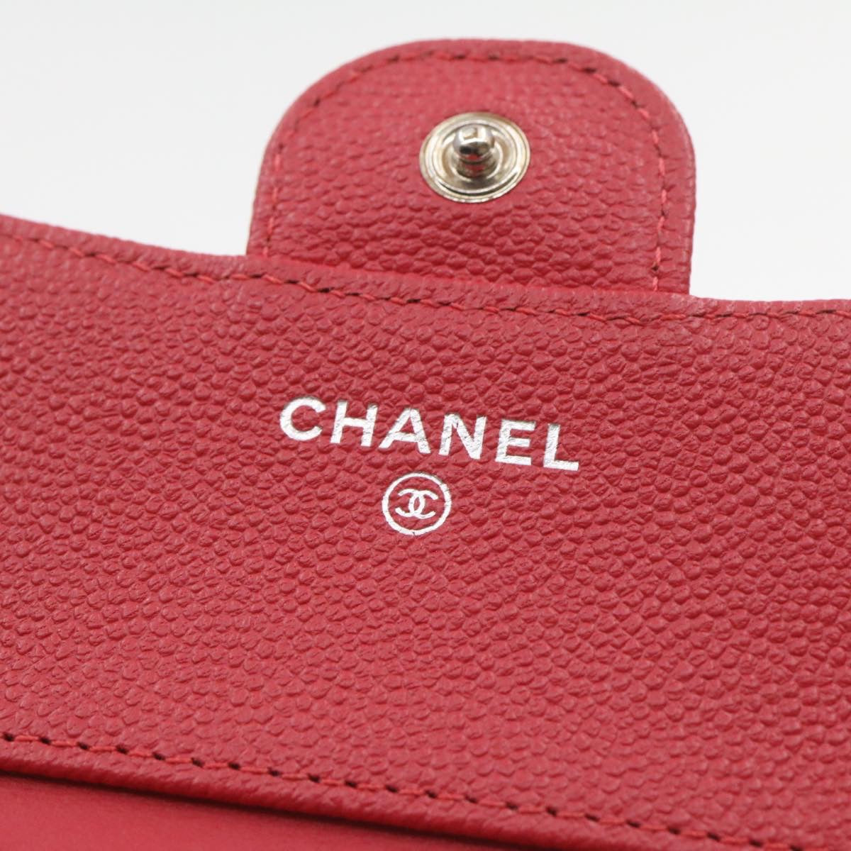CHANEL Caviar Skin Matelasse Wallet Pink Red CC 18734A