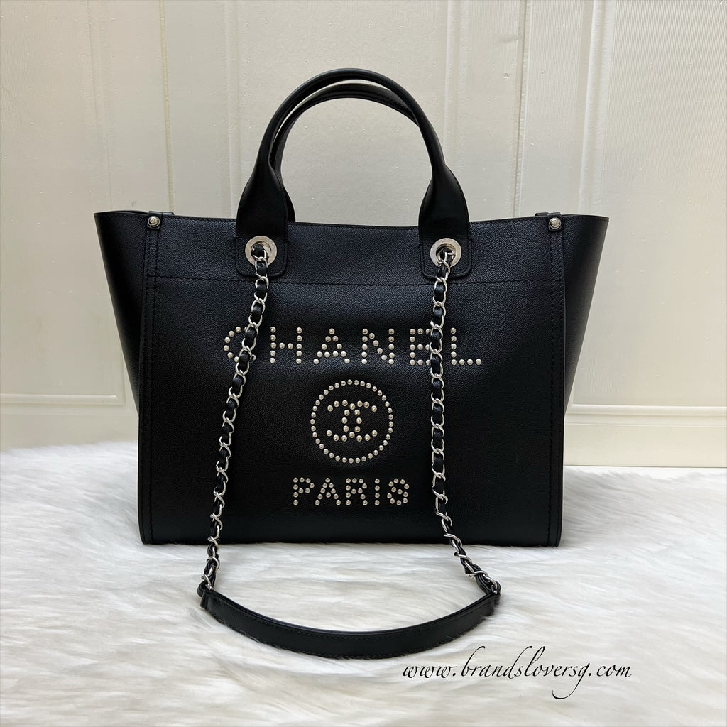 GLM-Small / Medium Deauville Tote in Black Caviar and SHW