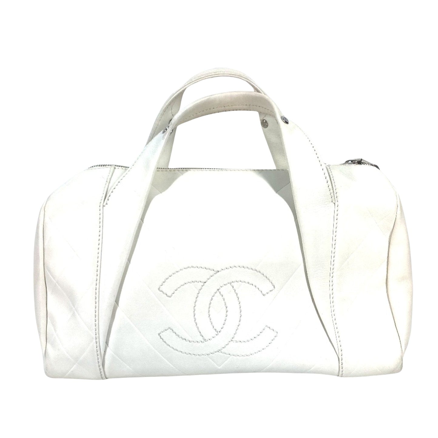 Chanel Quilted Bowling Bag White Leather