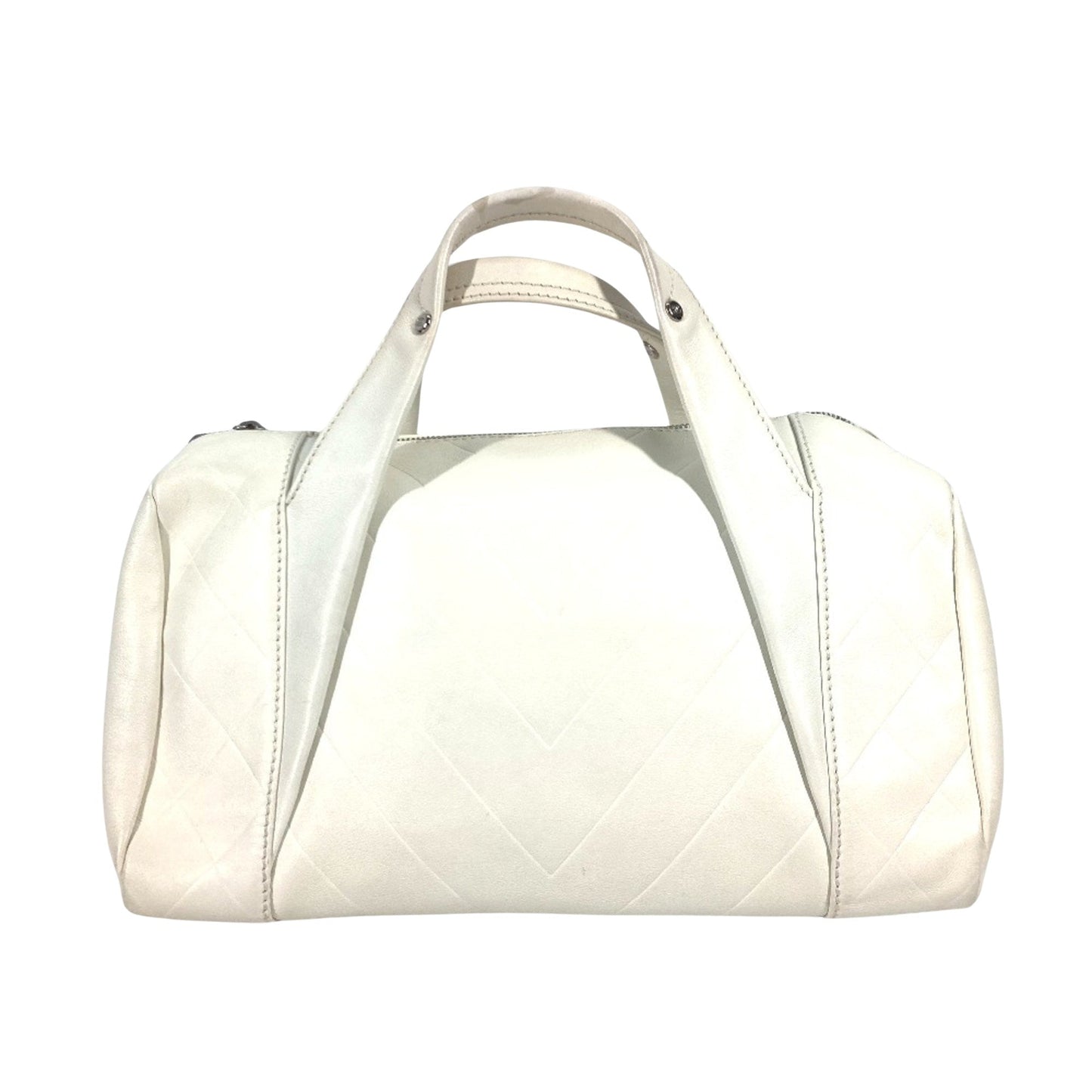 Chanel Quilted Bowling Bag White Leather