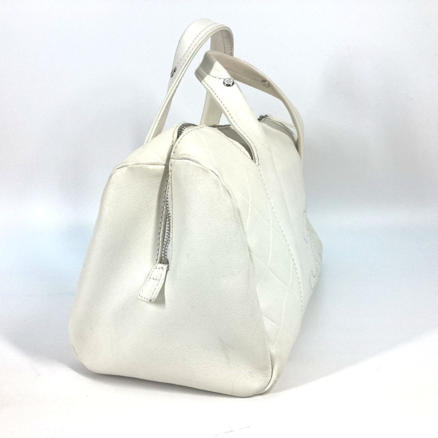 Chanel Quilted Bowling Bag White Leather