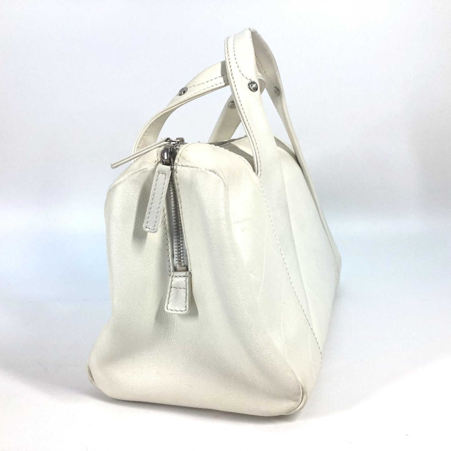 Chanel Quilted Bowling Bag White Leather