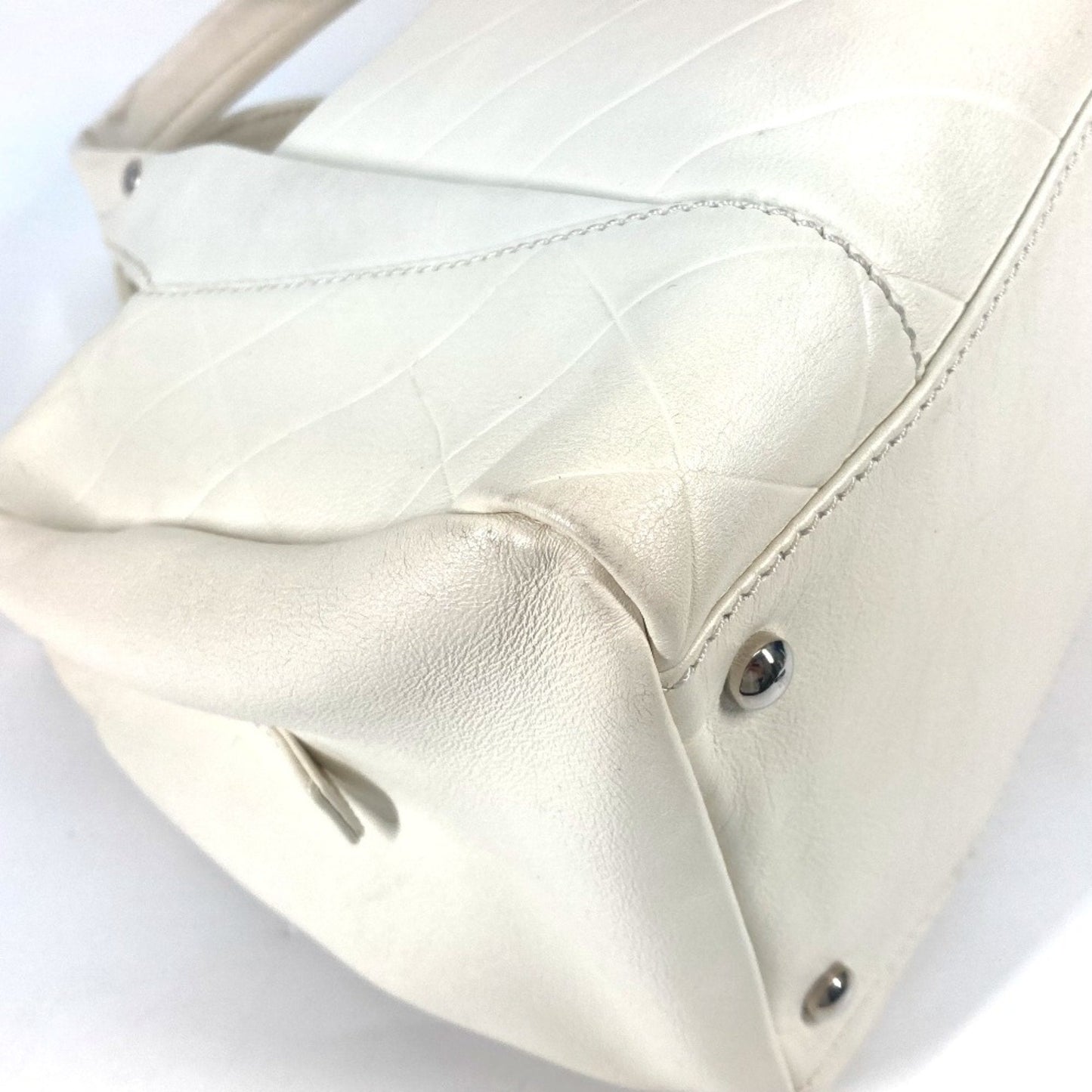 Chanel Quilted Bowling Bag White Leather