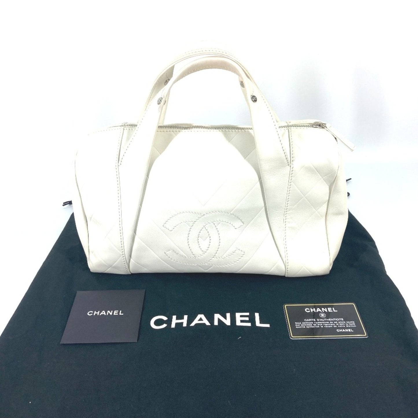 Chanel Quilted Bowling Bag White Leather