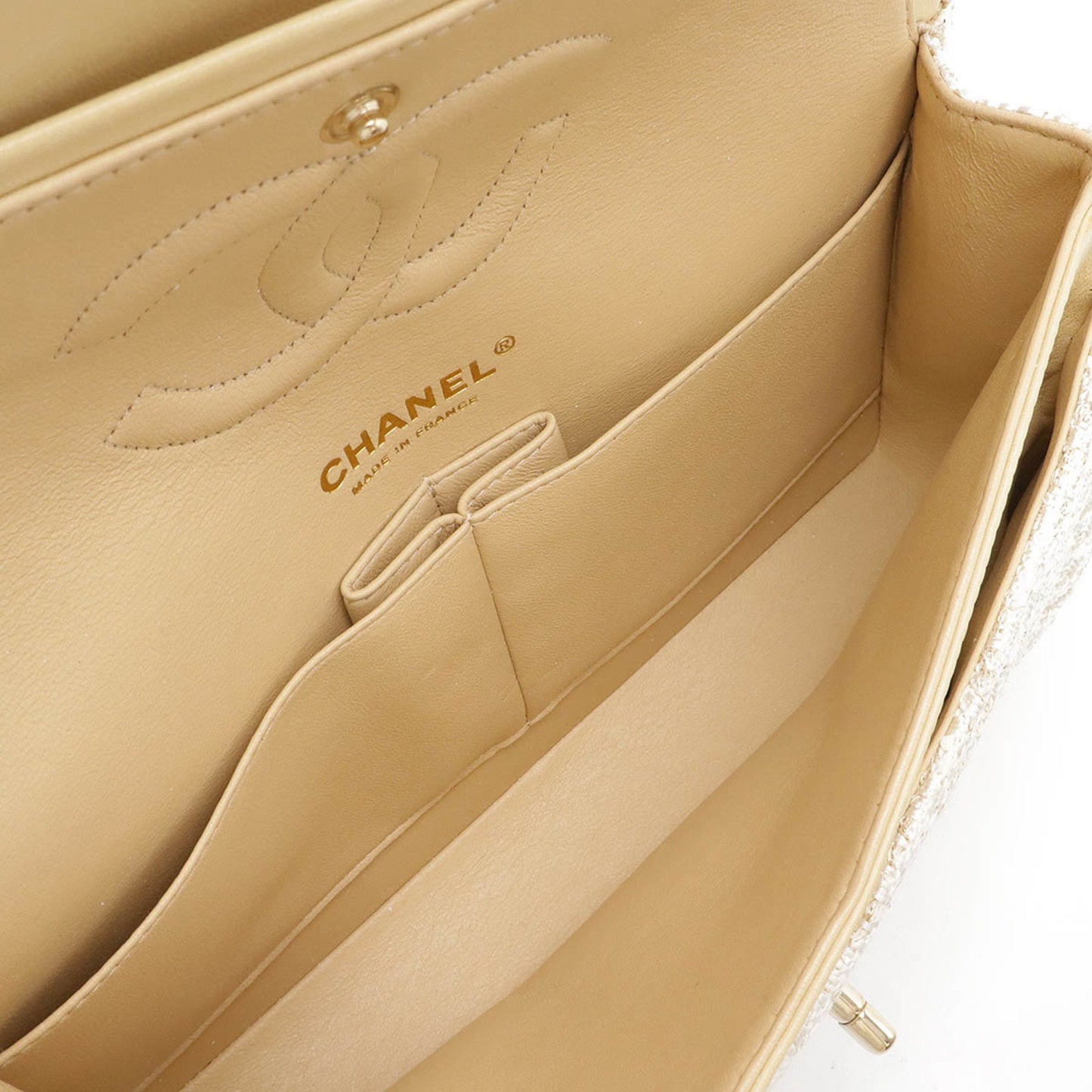 Chanel Classic Flap Bag Small Beige Tweed