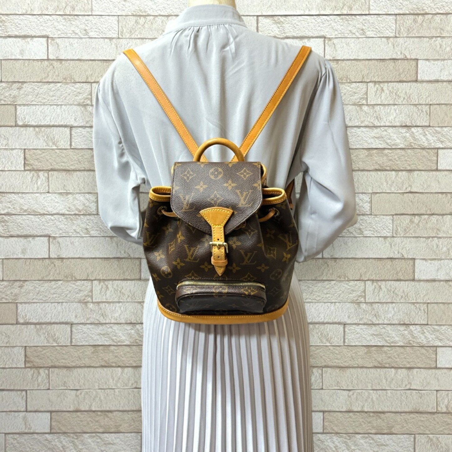 Canvas Montsouris Backpack with Leather Trim
