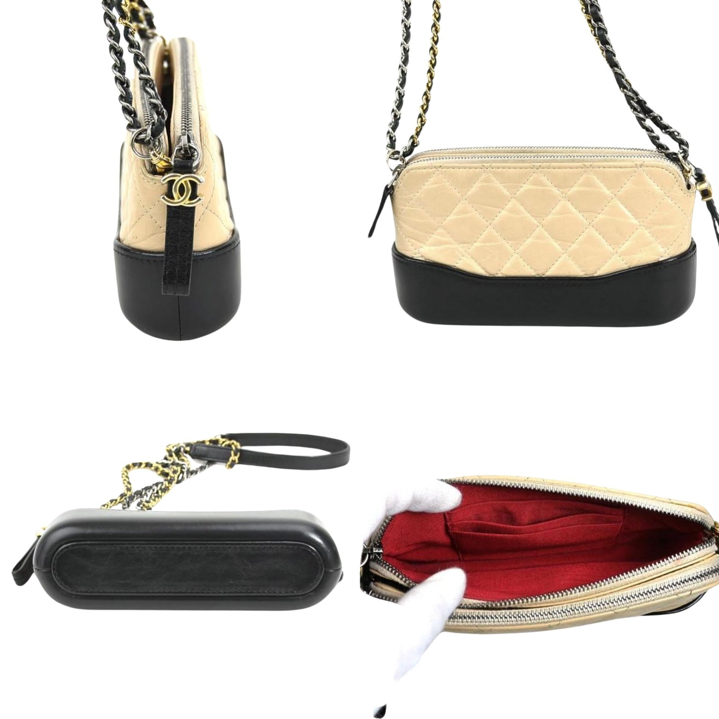 Chanel Quilted Lambskin Chain Bag BeigeBlack