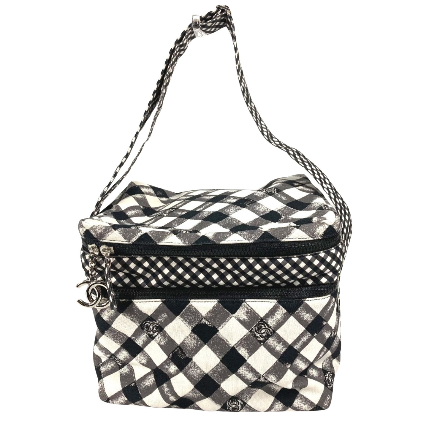 Chanel Gingham Crossbody Bag Black and White