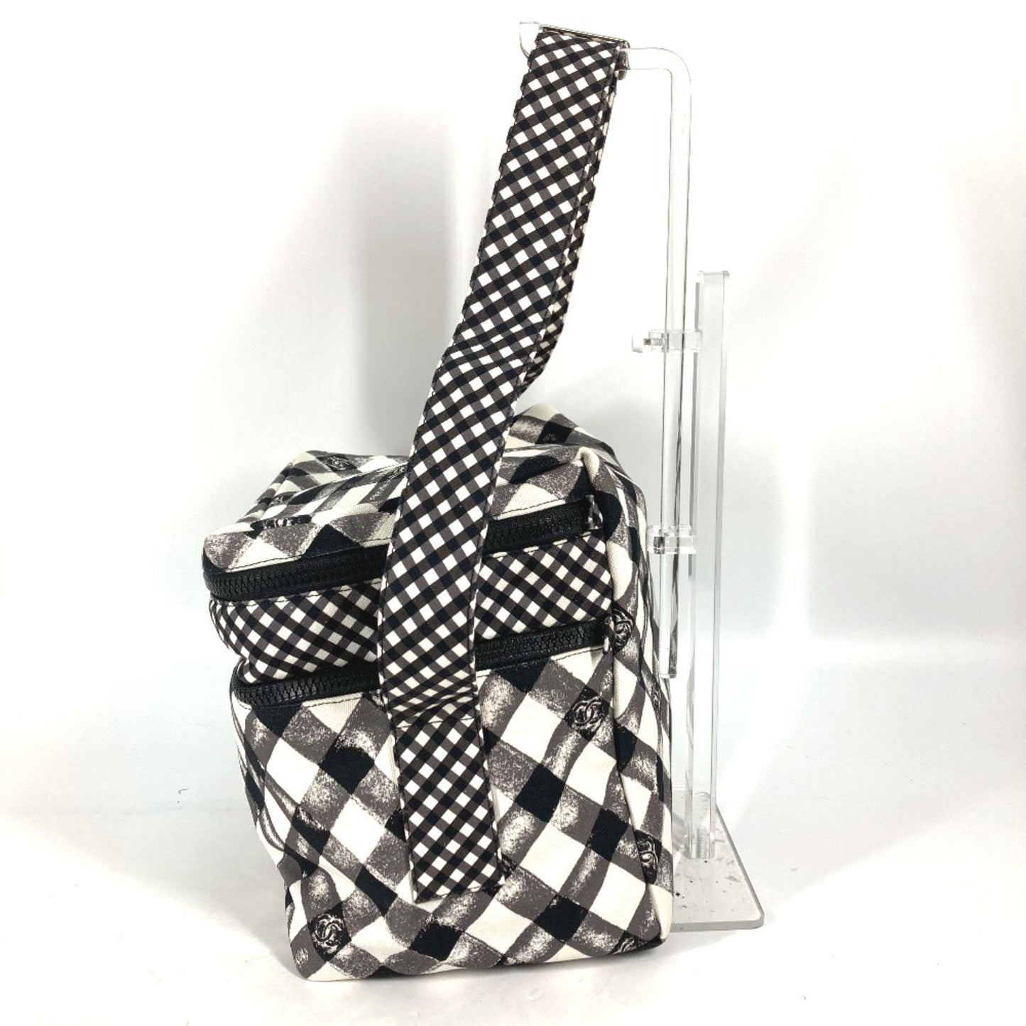 Chanel Gingham Crossbody Bag Black and White