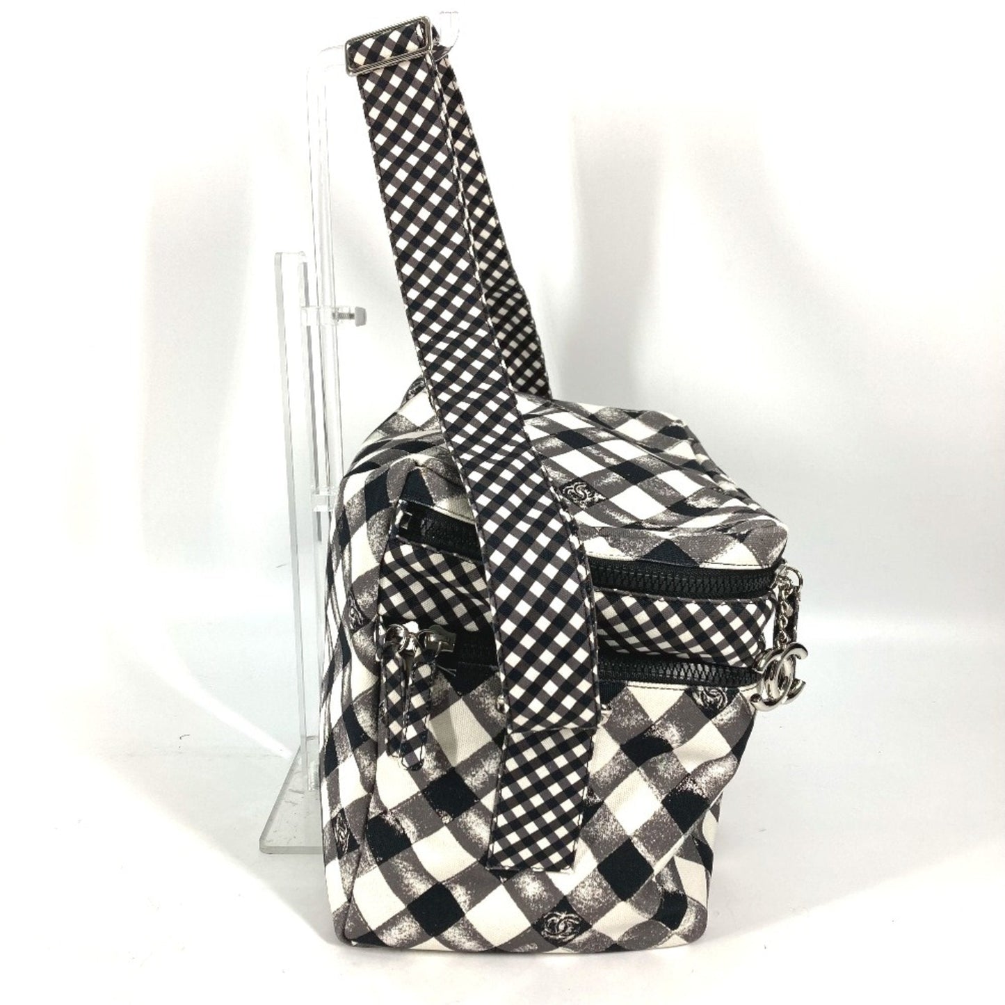 Chanel Gingham Crossbody Bag Black and White