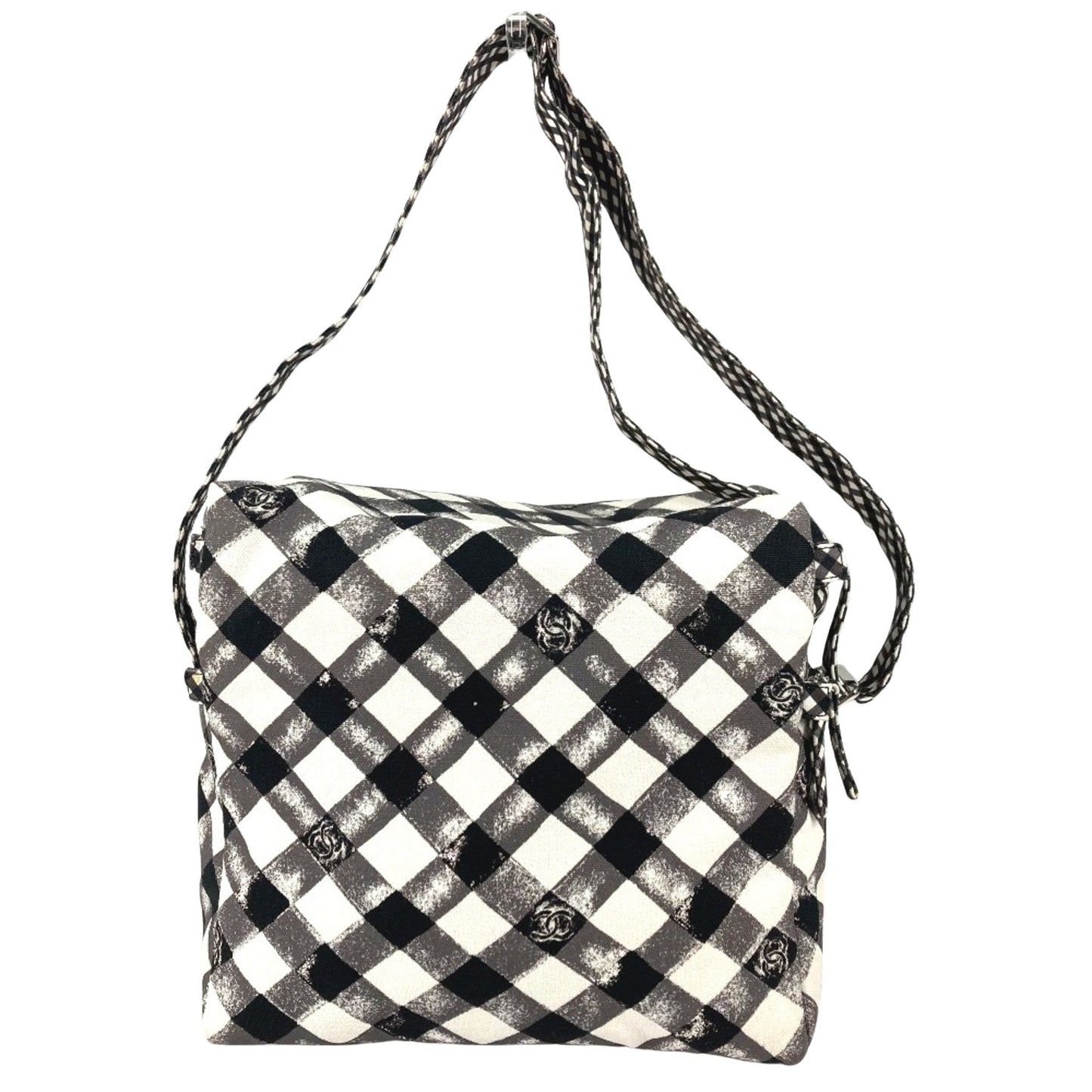 Chanel Gingham Crossbody Bag Black and White