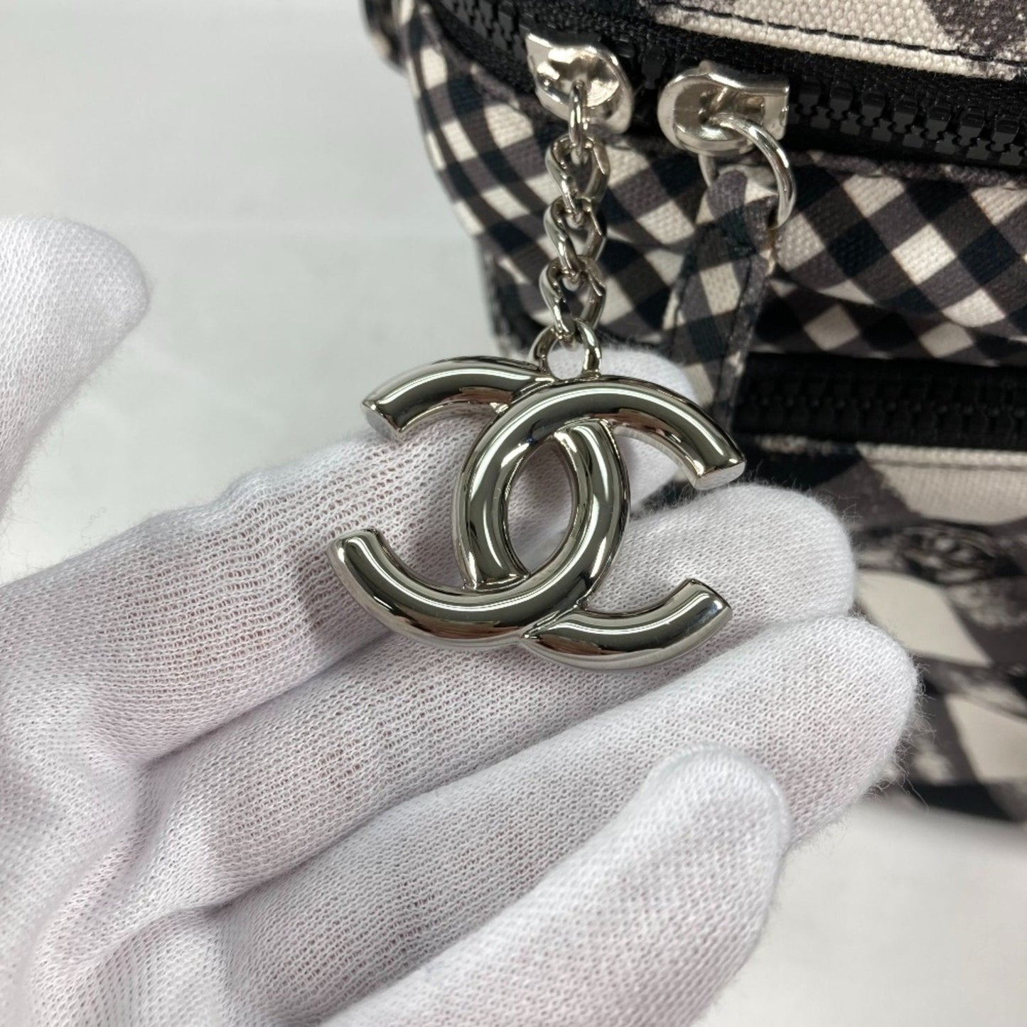 Chanel Gingham Crossbody Bag Black and White