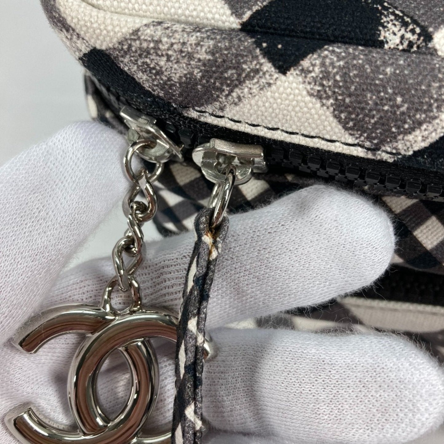 Chanel Gingham Crossbody Bag Black and White