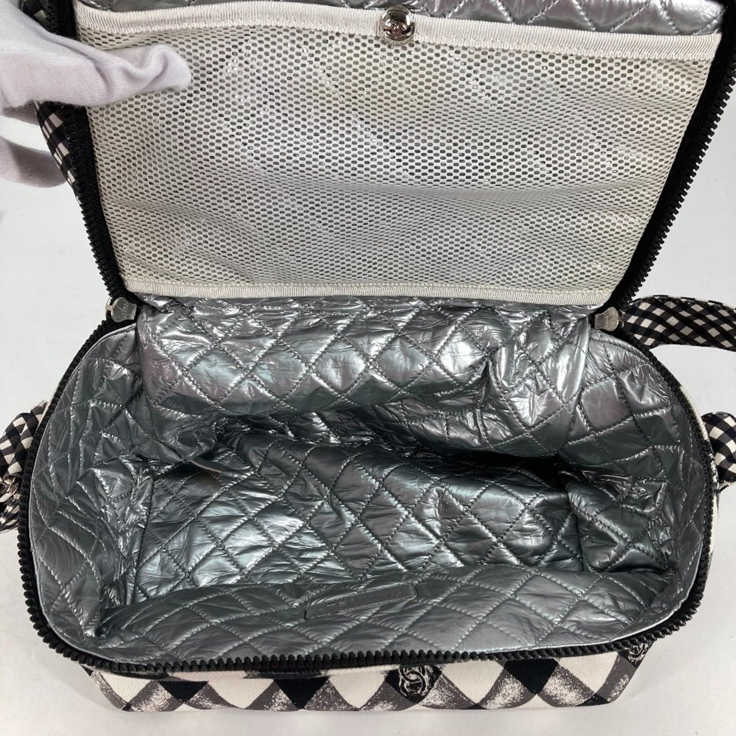 Chanel Gingham Crossbody Bag Black and White