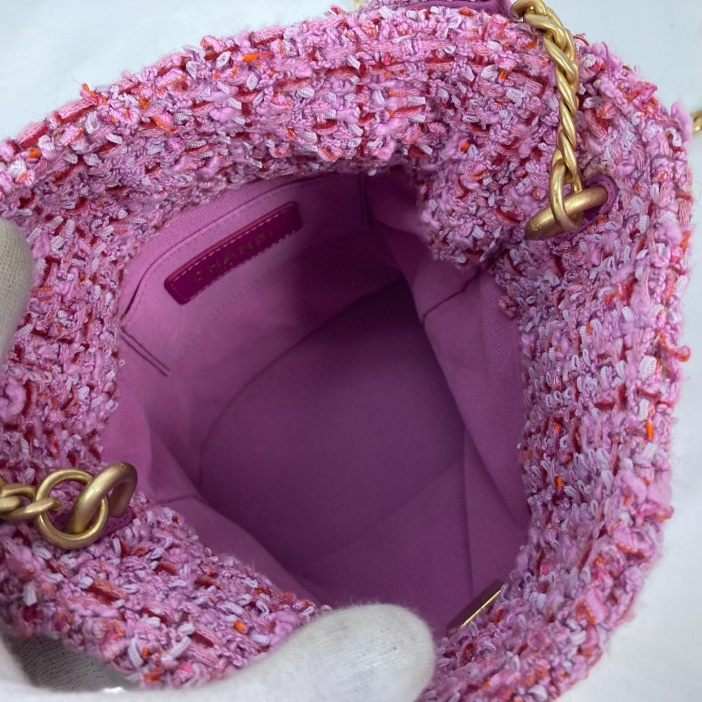 Chanel Tweed Bucket Bag Pink Tweed Model