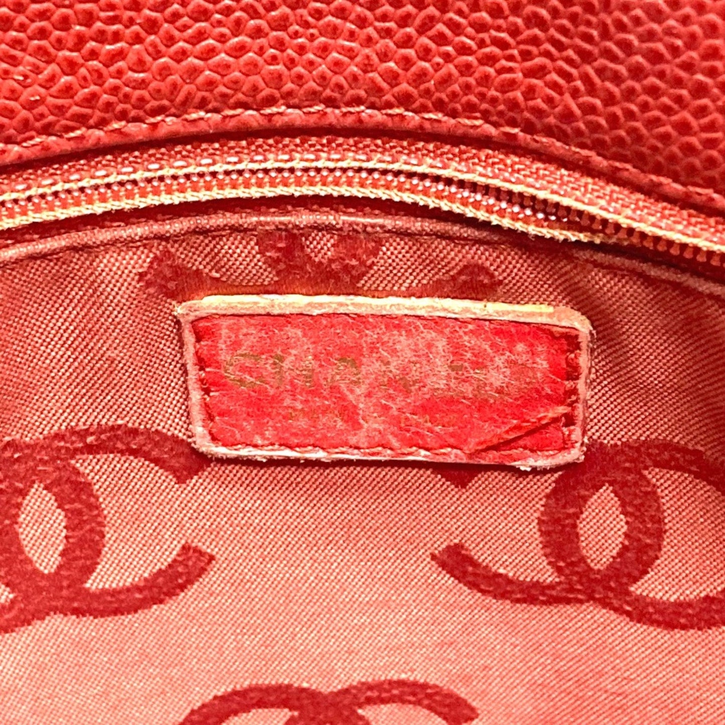 Chanel Red Caviar Leather Tote Bag