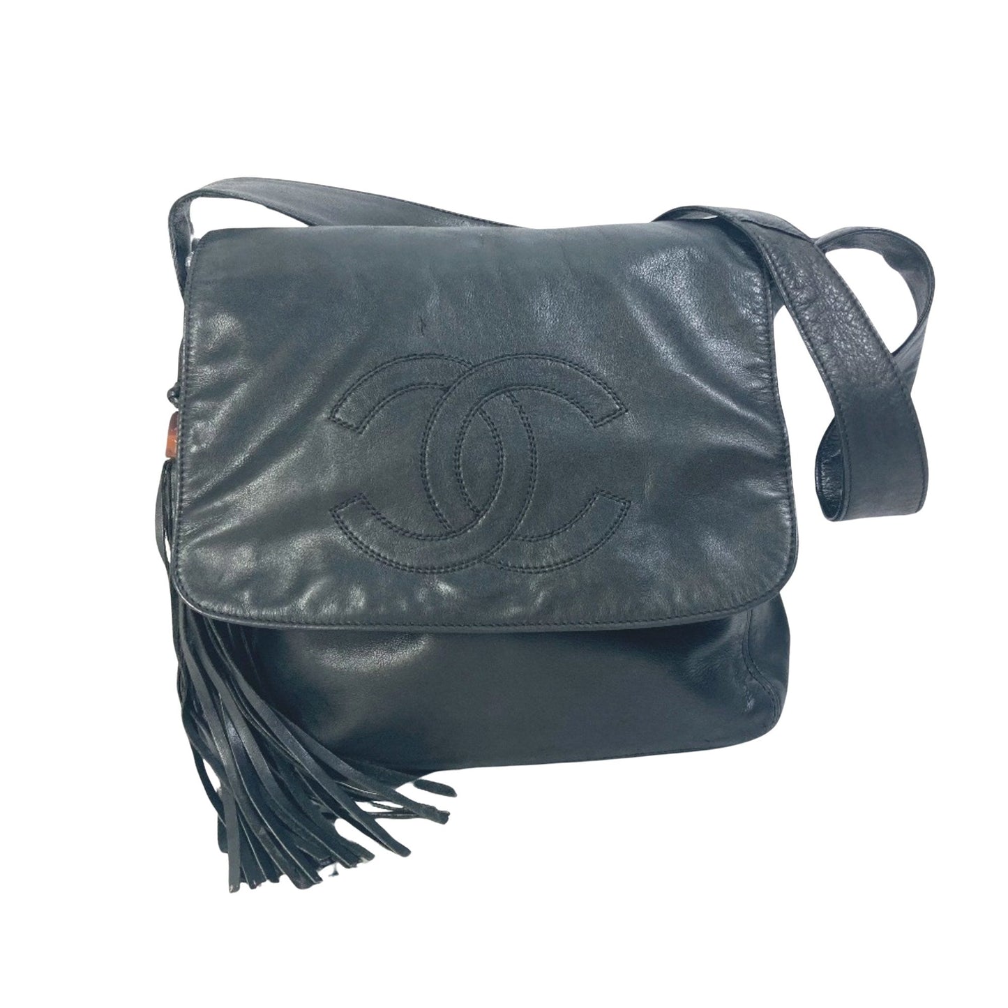 Chanel Vintage Leather Shoulder Bag Fringe Detail