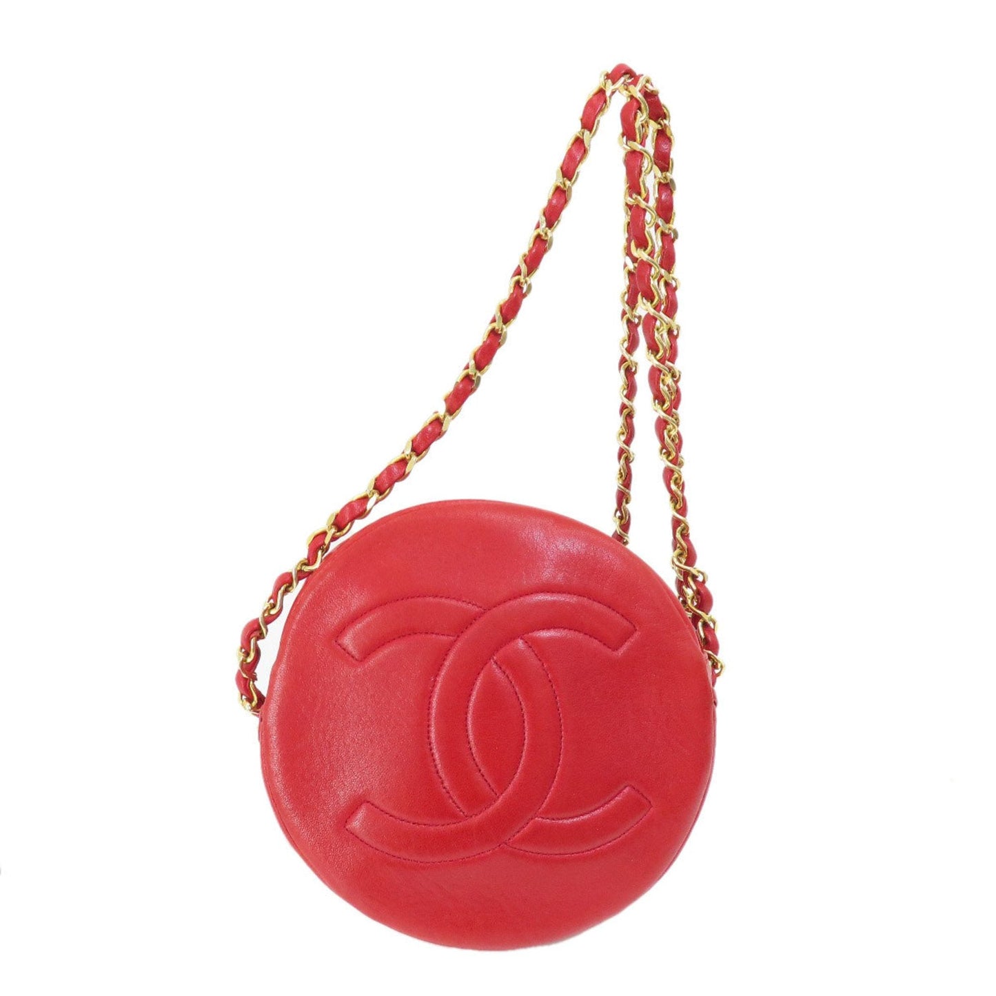 Chanel Round Shoulder Bag Red Leather