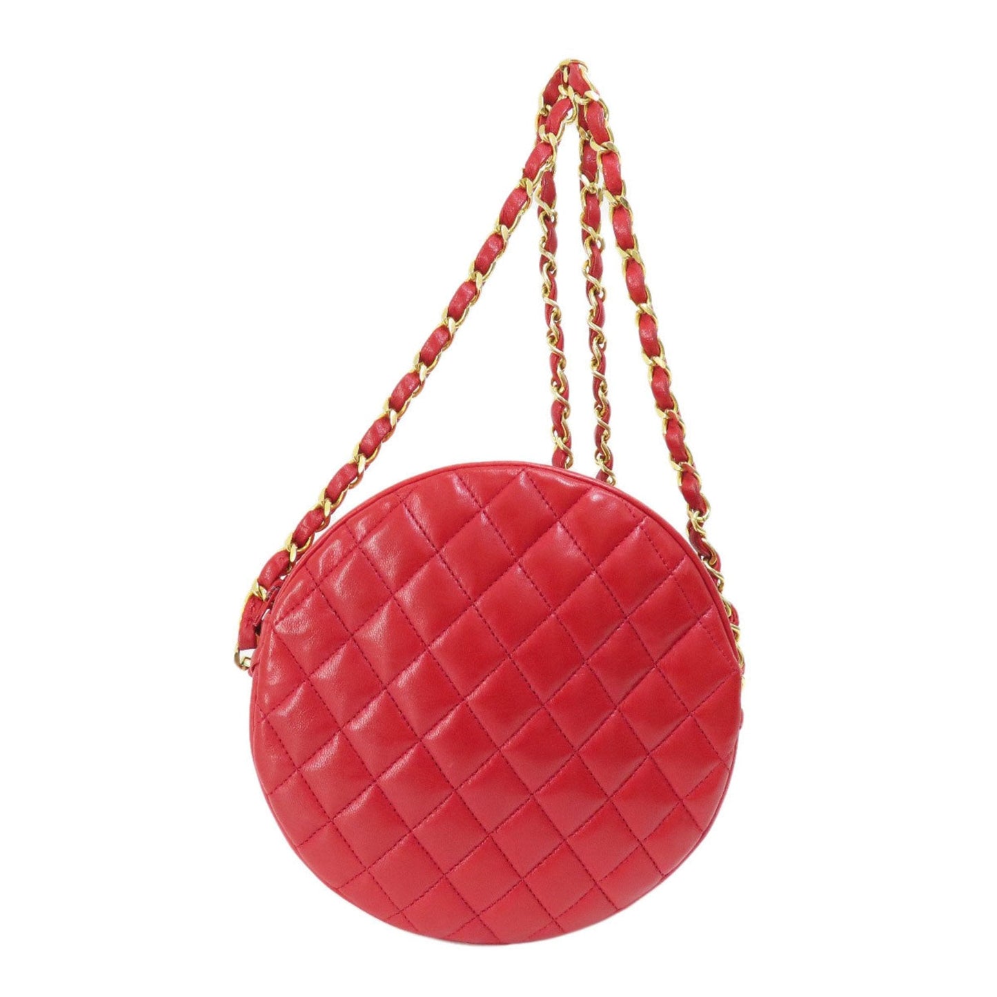 Chanel Round Shoulder Bag Red Leather