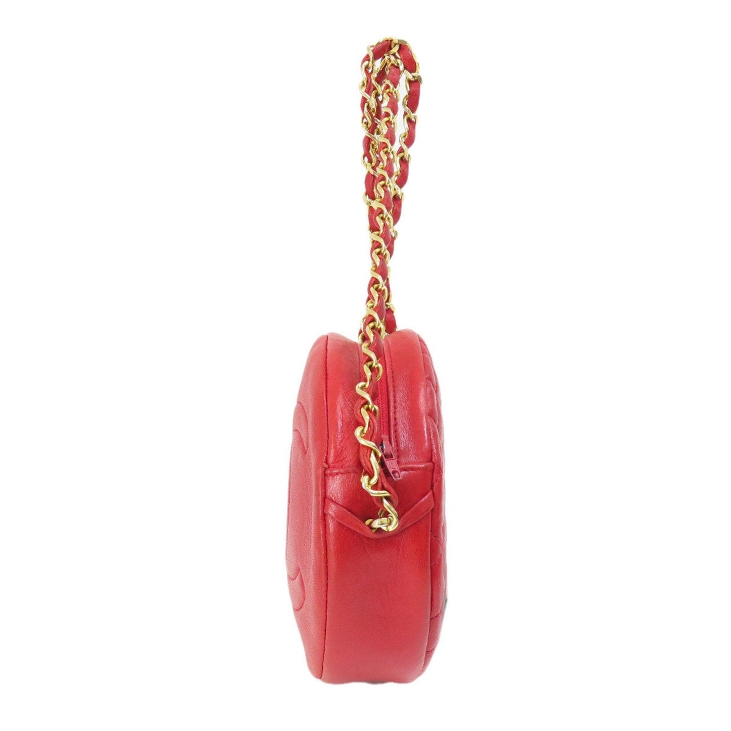 Chanel Round Shoulder Bag Red Leather