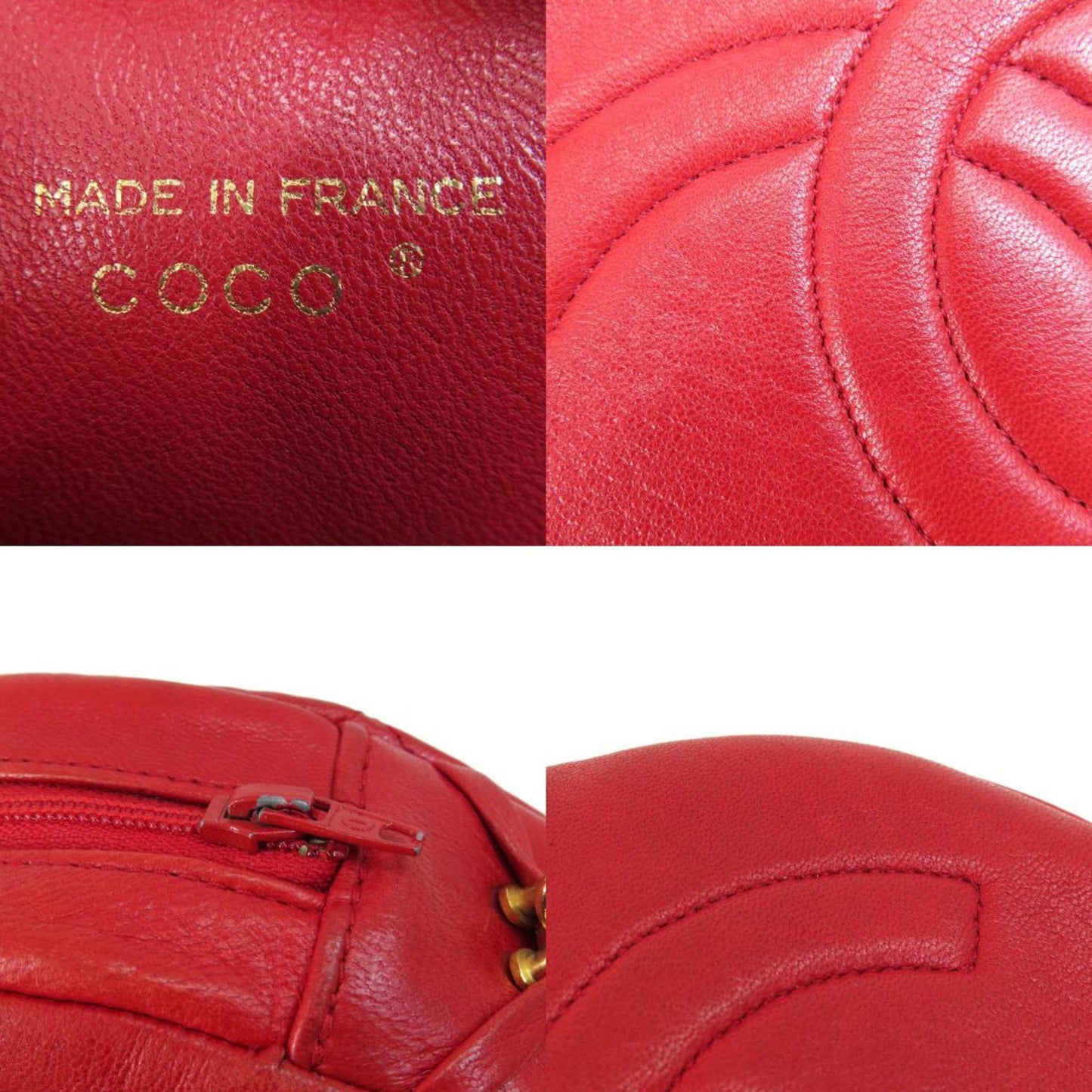 Chanel Round Shoulder Bag Red Leather