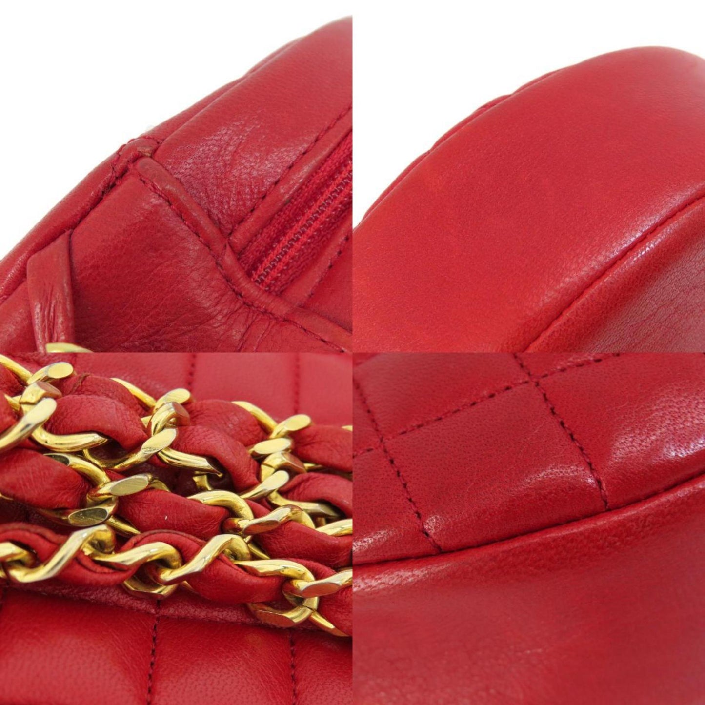 Chanel Round Shoulder Bag Red Leather
