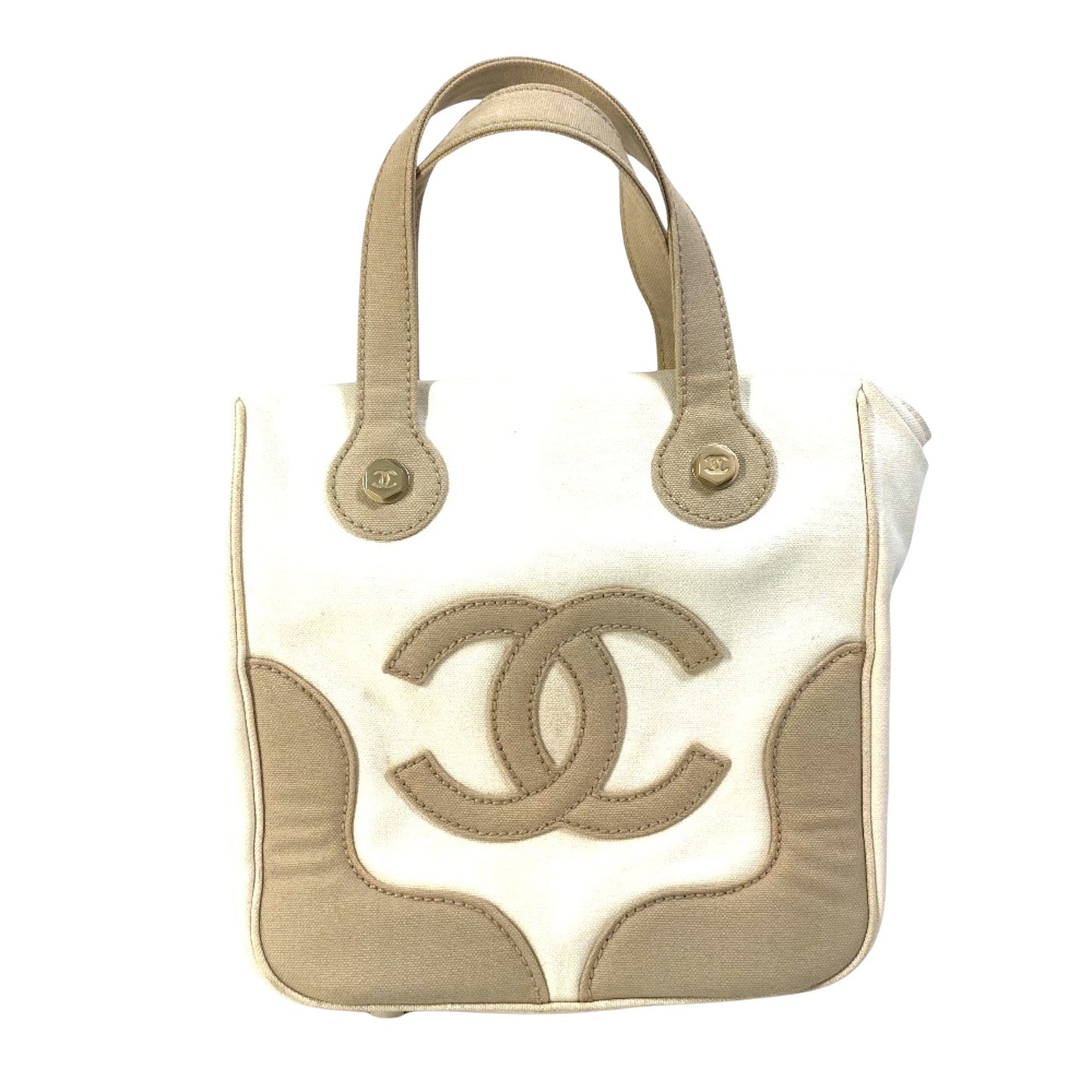 Chanel Canvas Tote Bag Beige and White