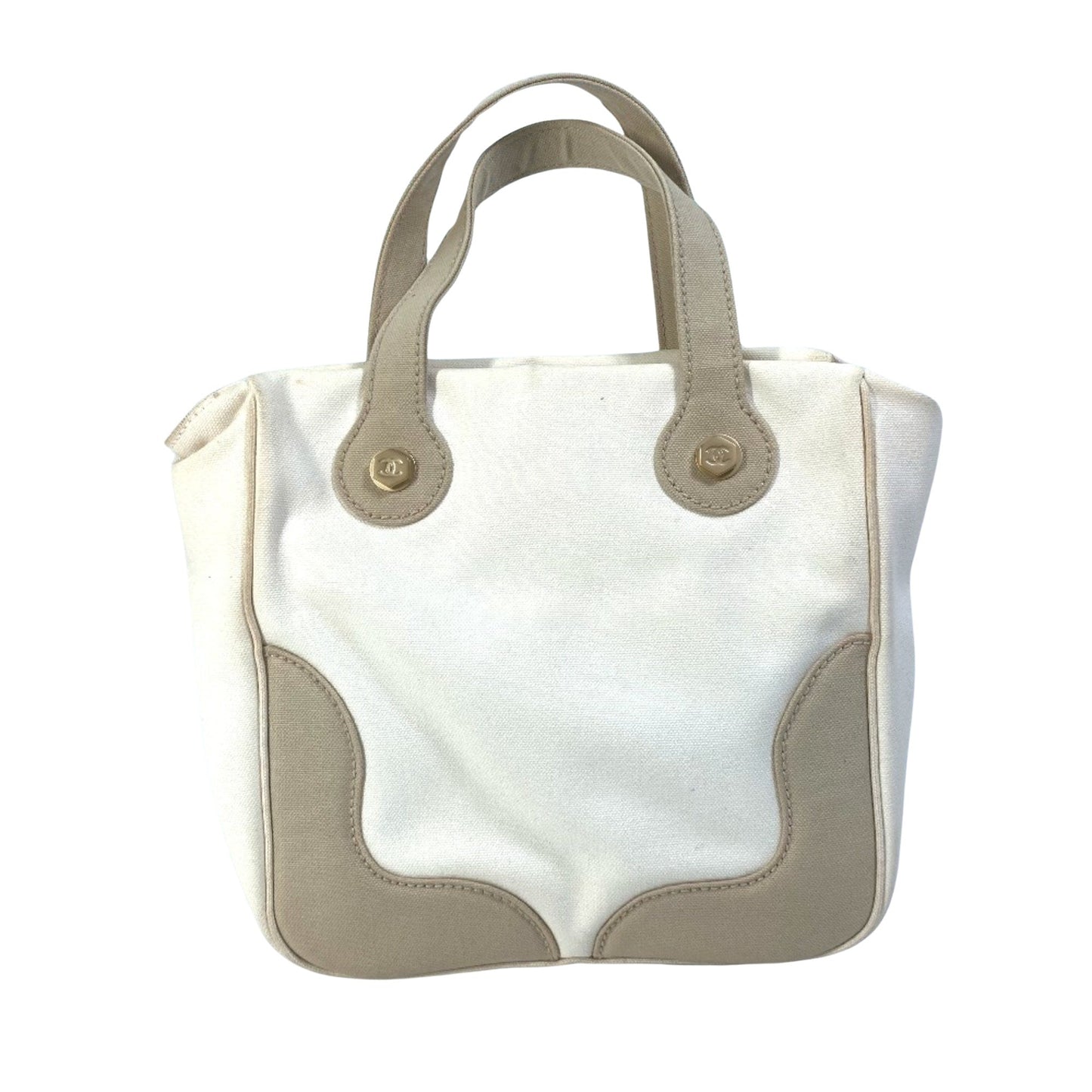 Chanel Canvas Tote Bag Beige and White