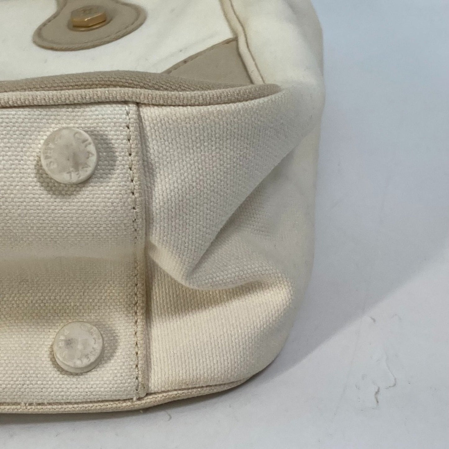 Chanel Canvas Tote Bag Beige and White
