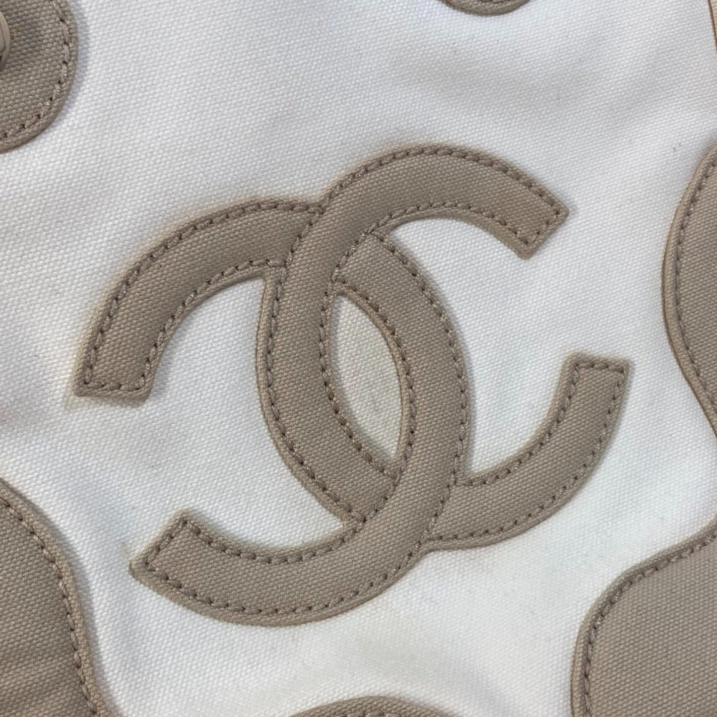 Chanel Canvas Tote Bag Beige and White