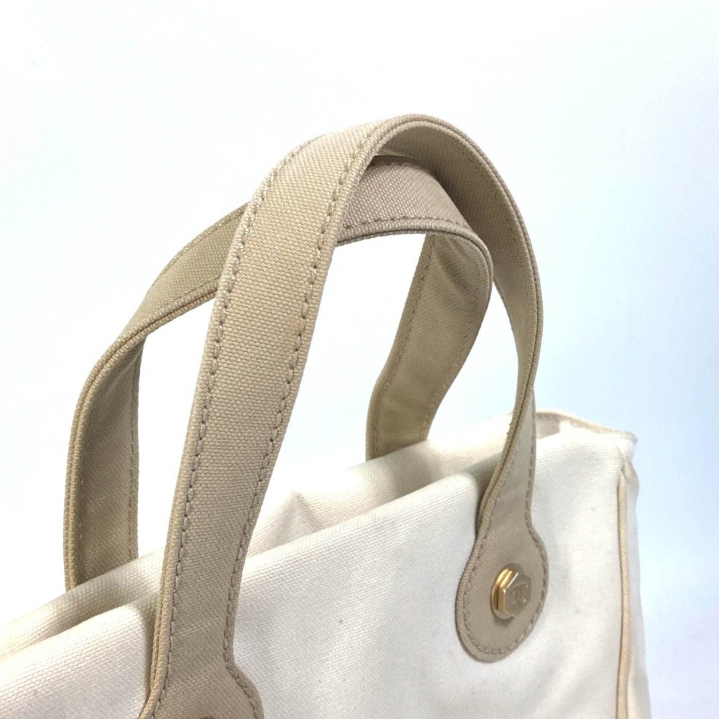Chanel Canvas Tote Bag Beige and White