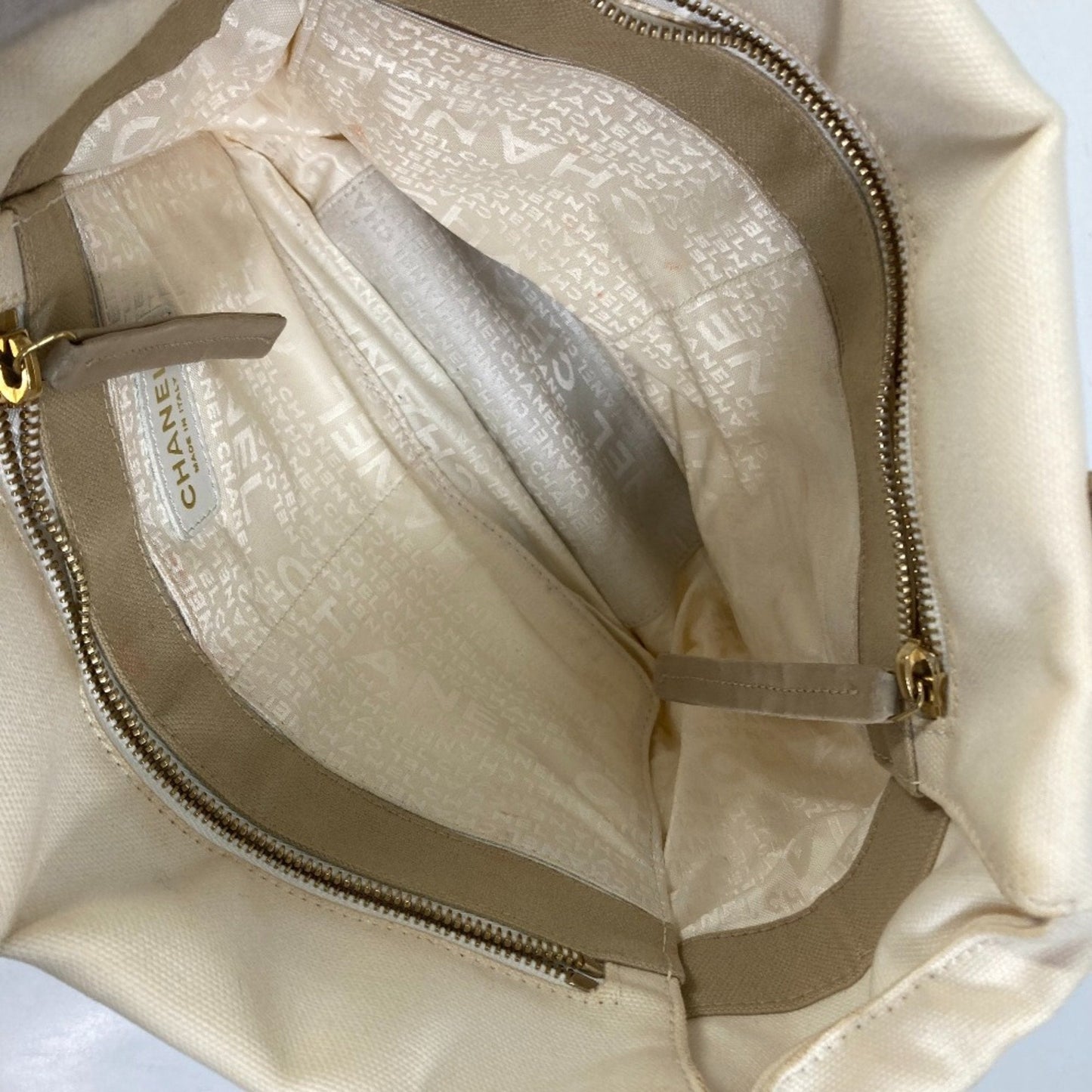 Chanel Canvas Tote Bag Beige and White