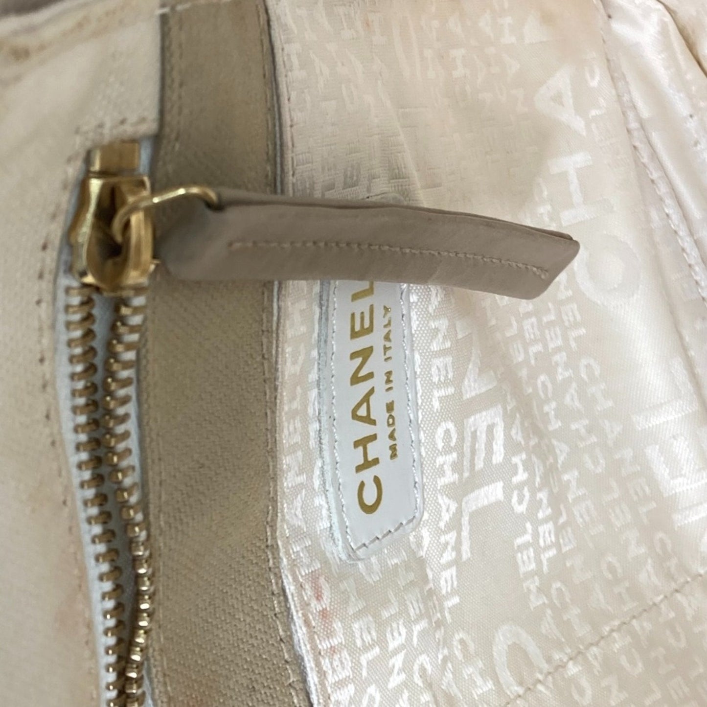Chanel Canvas Tote Bag Beige and White