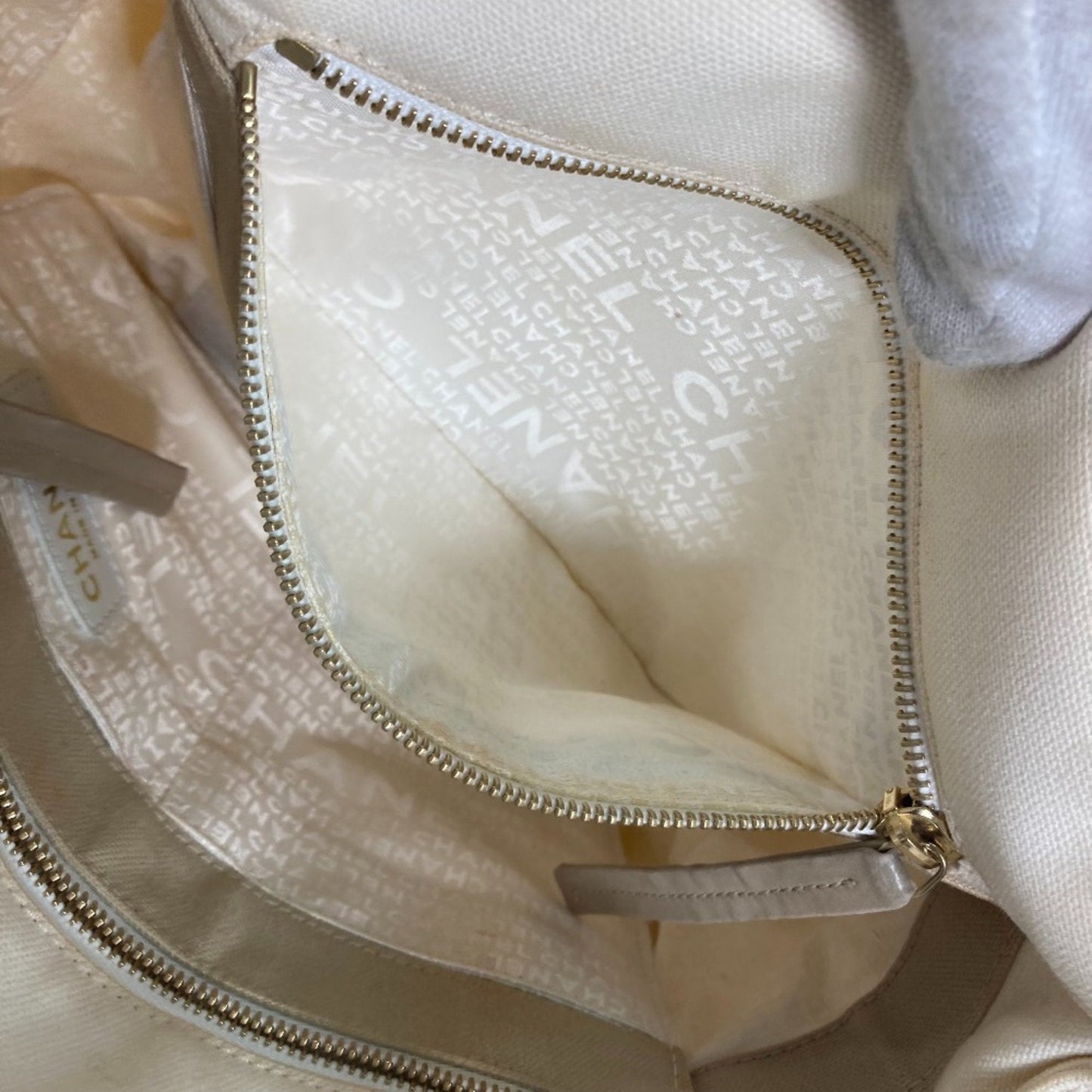 Chanel Canvas Tote Bag Beige and White