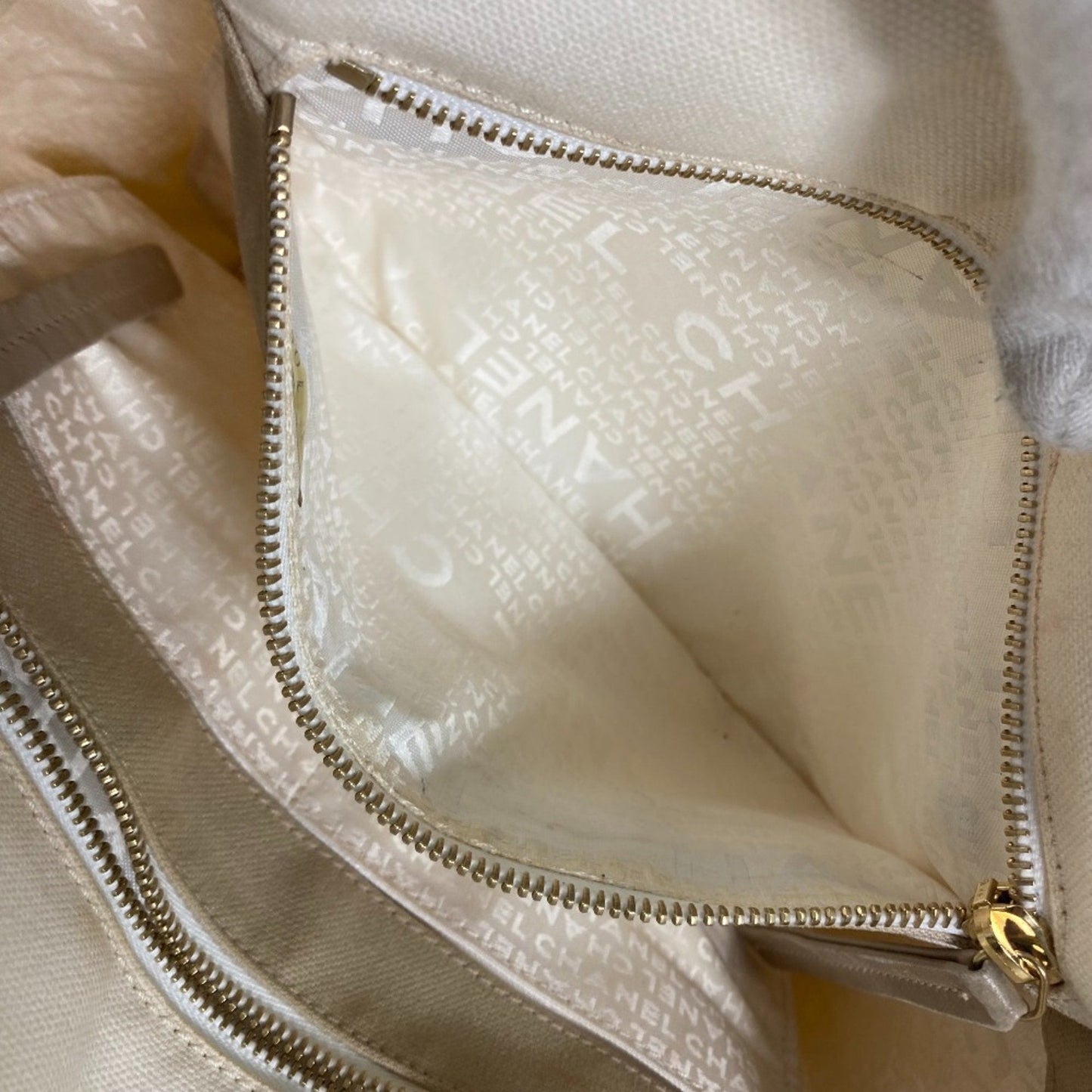 Chanel Canvas Tote Bag Beige and White