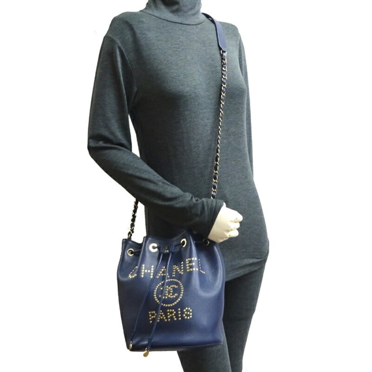 Chanel tudded Bucket Bag Dark Blue