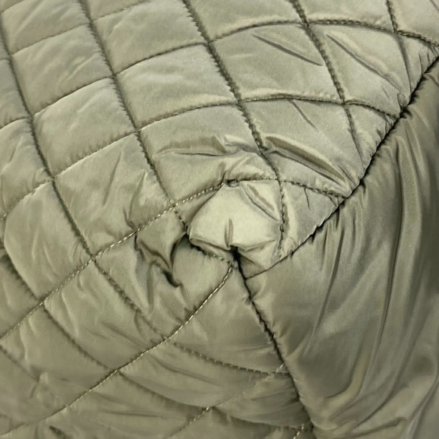 Chanel Quilted Tote Bag Plaid Trim Olive Green