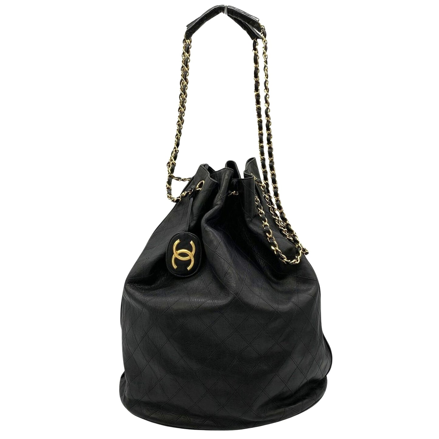 Chanel Quilted Leather Bucket Bag Drawstring Chain