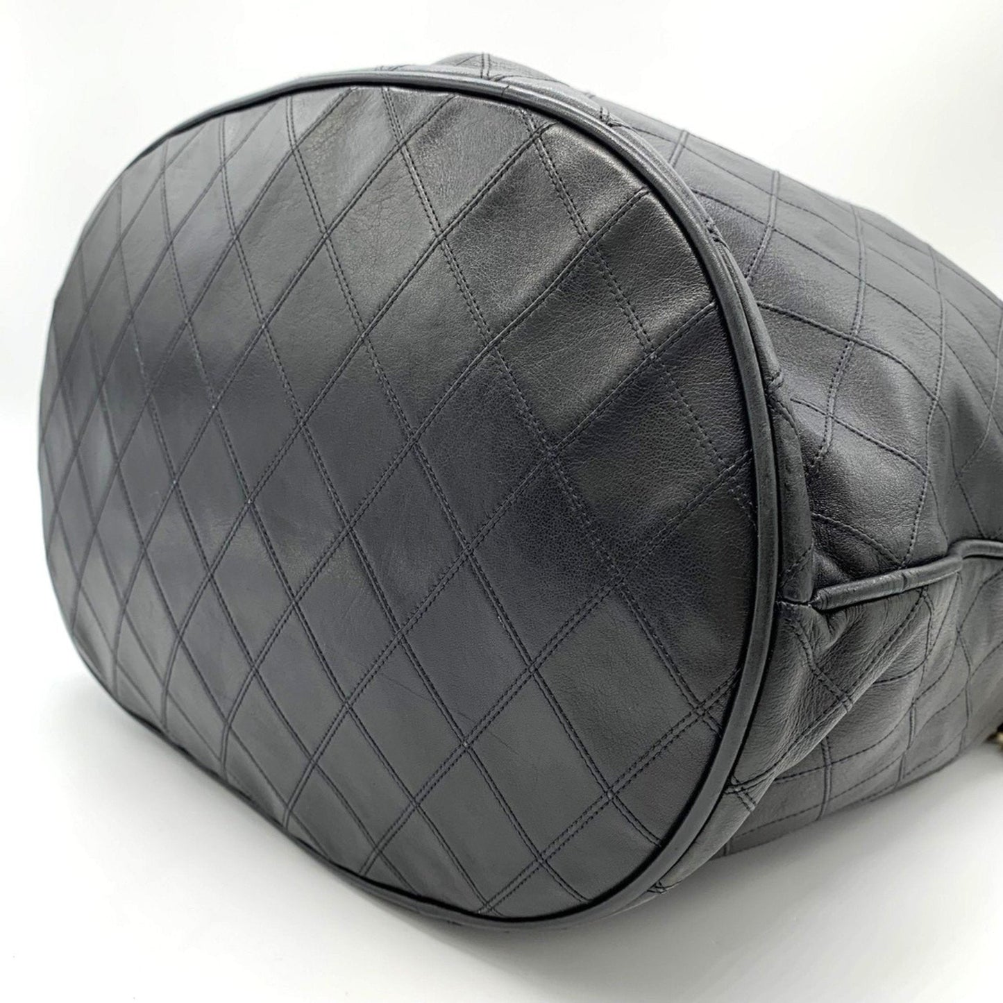 Chanel Quilted Leather Bucket Bag Drawstring Chain