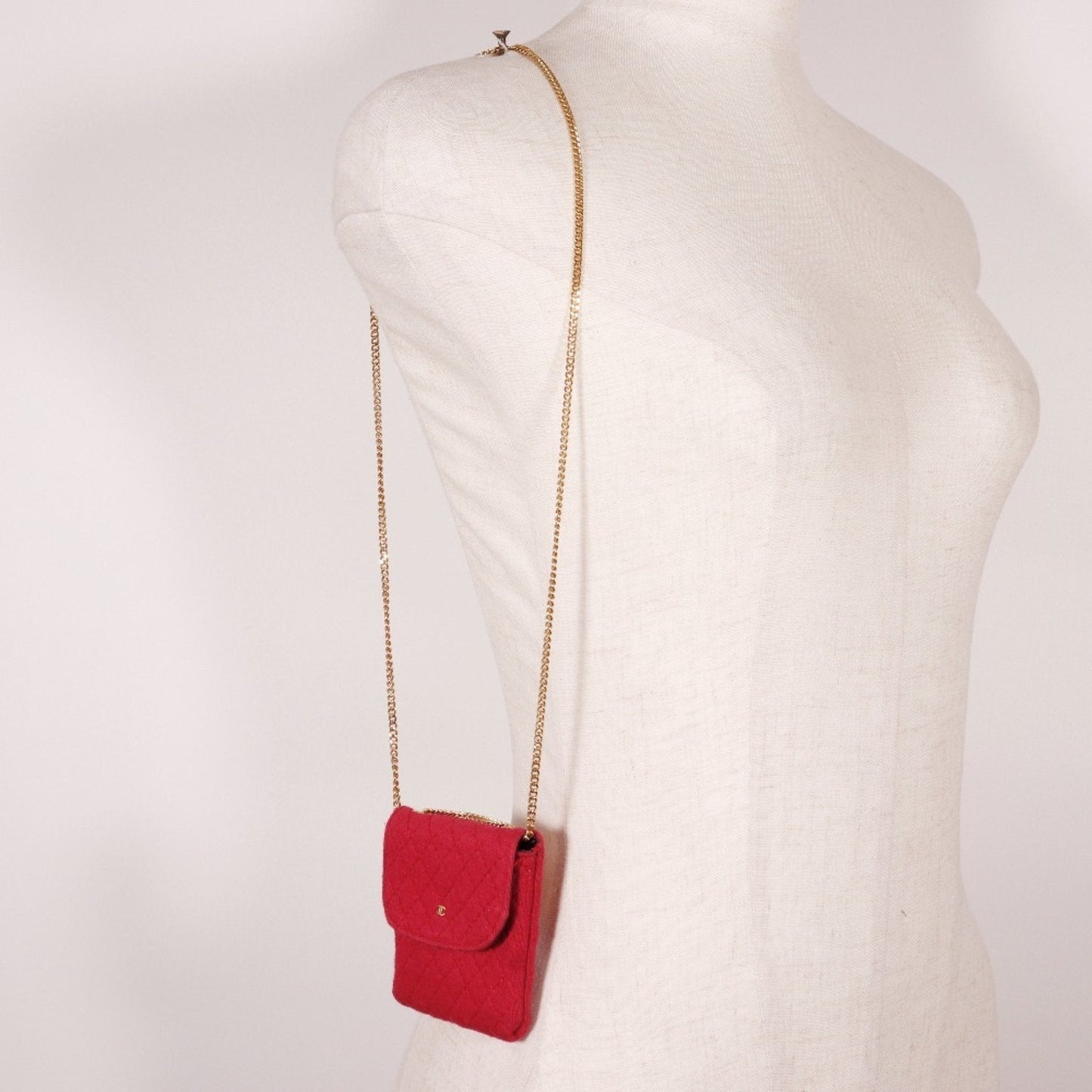 Chanel Quilted Chain Bag  Red Knit