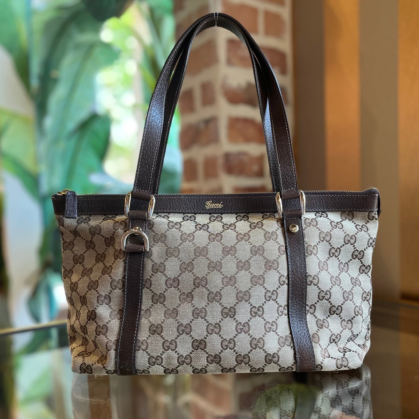 GUCCI Abbey Medium GG Monogram Canvas Tote Bag