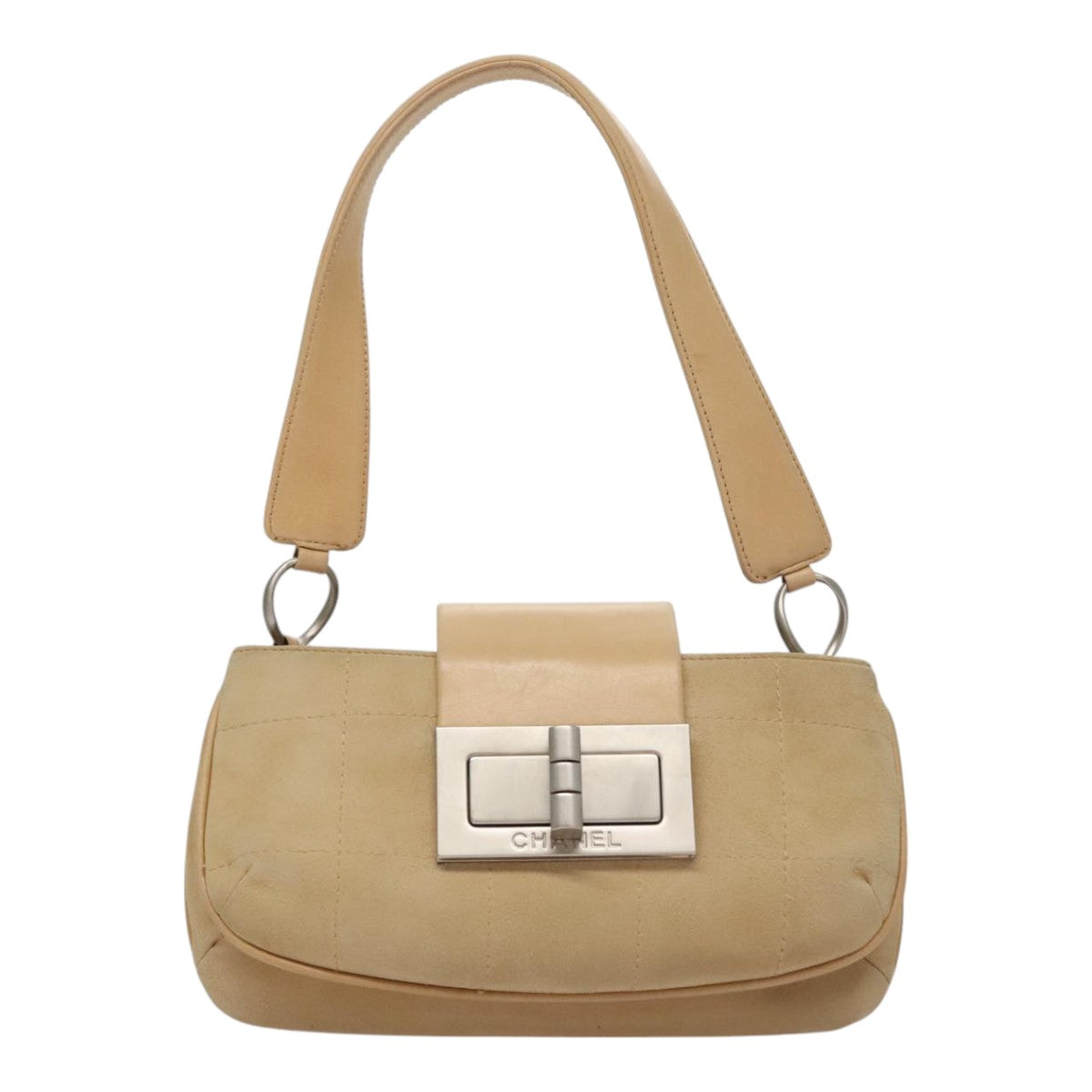 Chanel Suede Chocolate Bar Shoulder Bag with Chain Strap