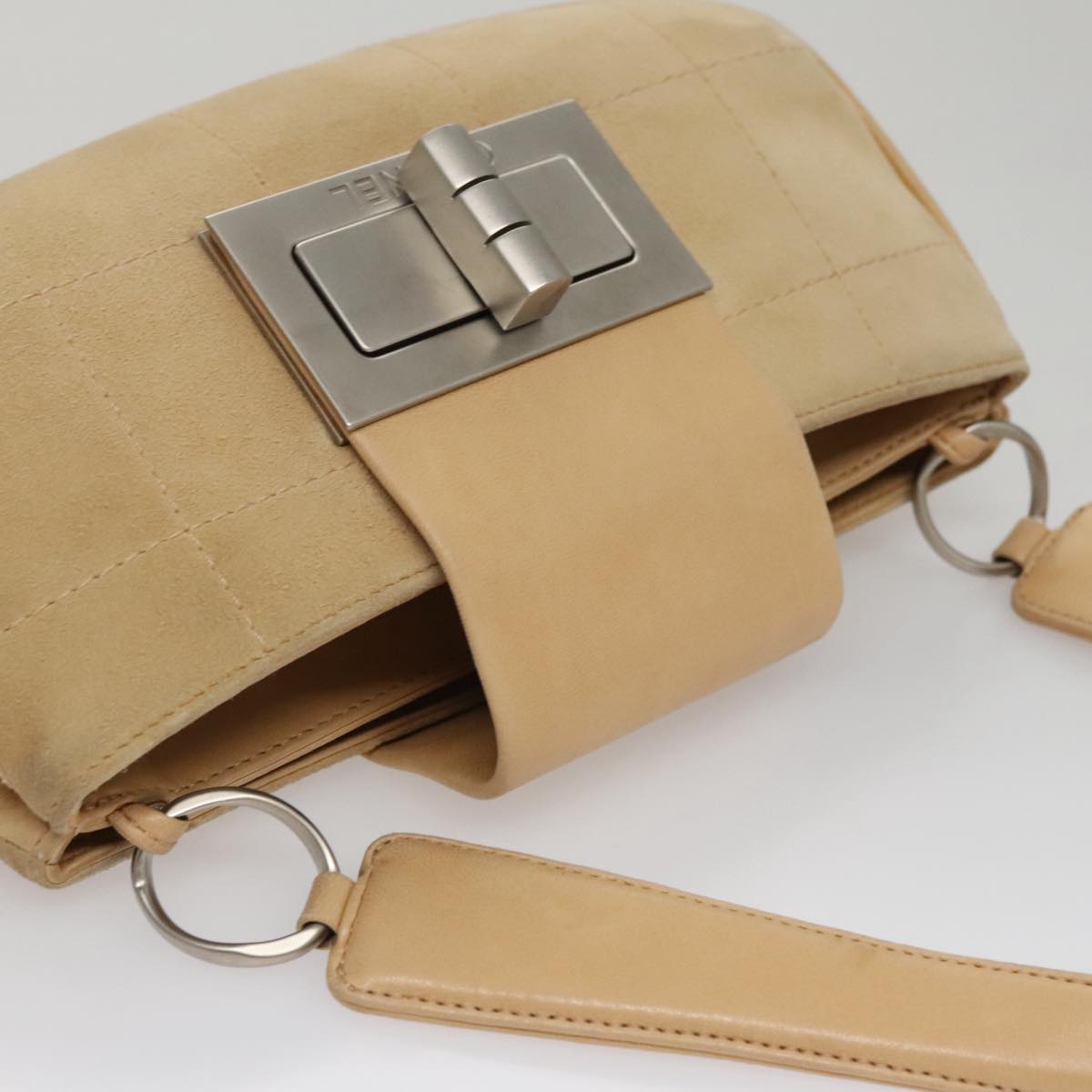 Chanel Suede Chocolate Bar Shoulder Bag with Chain Strap