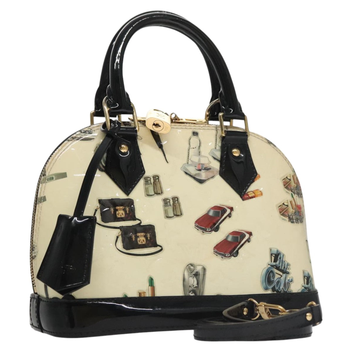 Patent Leather Handbag with Padlock and Shoulder Strap