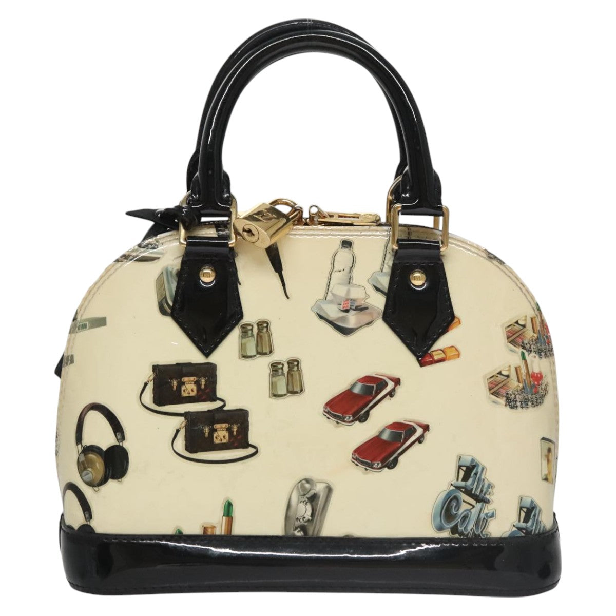 Patent Leather Handbag with Padlock and Shoulder Strap