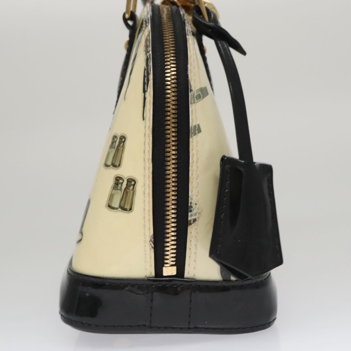 Patent Leather Handbag with Padlock and Shoulder Strap